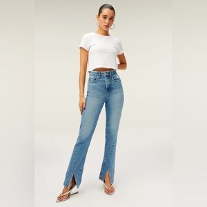 Good American Good Boy Long Twisted Slit Blue Straight Leg Jean